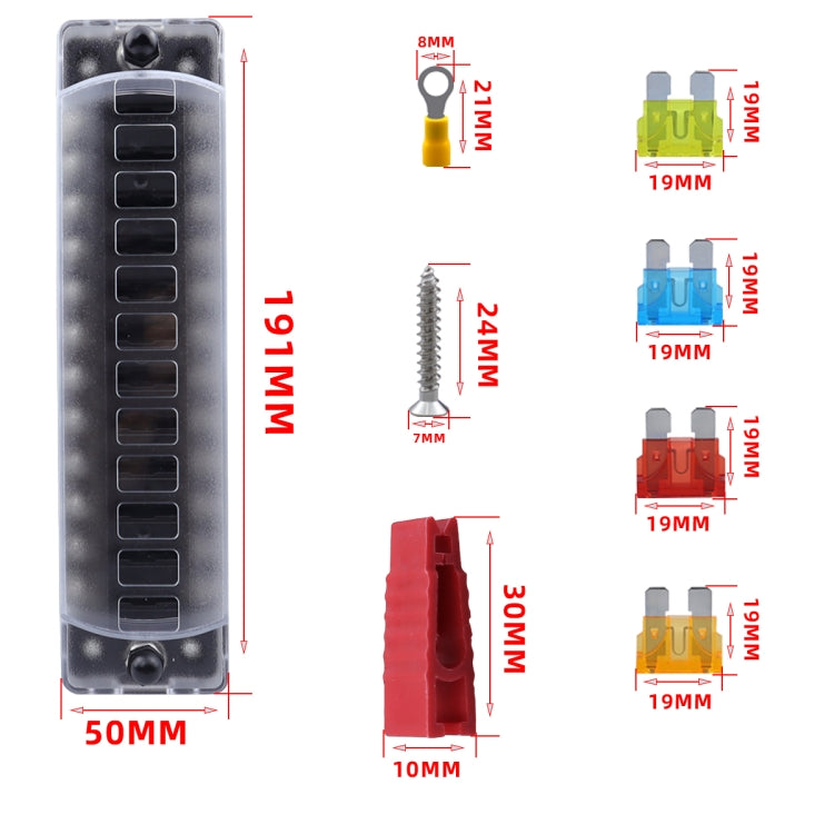 CP-4042 Vertical 12 Way Fuse Block with 12pcs Fuses and 12pcs Terminals, Vertical 12 Way with 12pcs Terminals