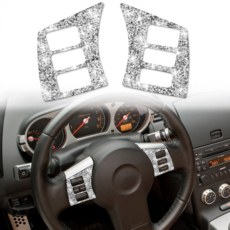 For Nissan 350Z 2003-2009 2pcs Car Steering Wheel Button Frame A Diamond Sticker,Left and Right Drive Universal, Car Steering Wheel Button Frame A