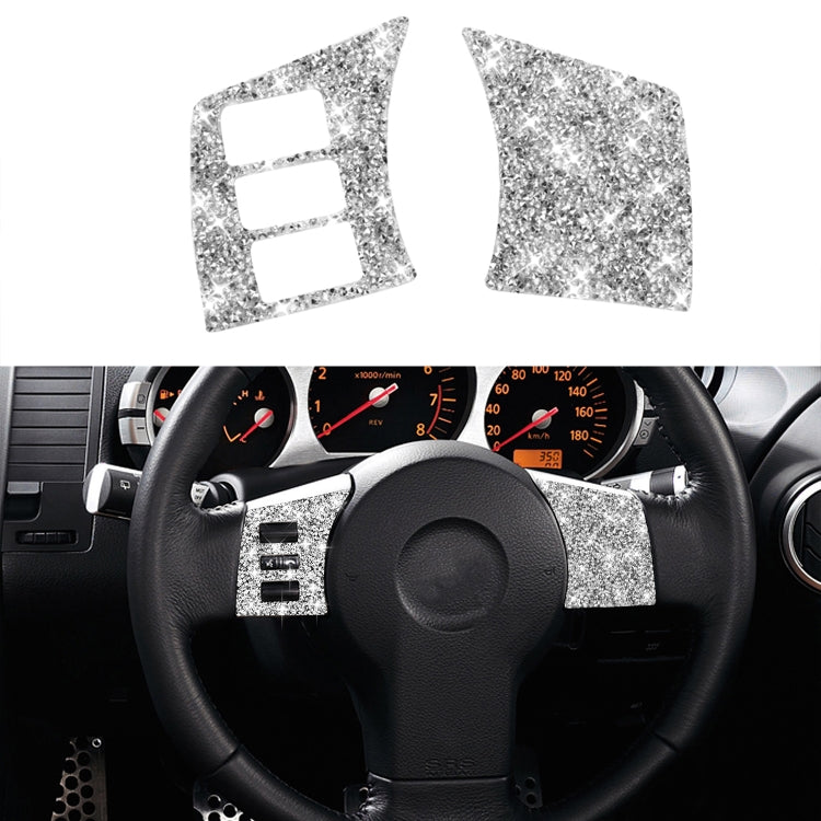 For Nissan 350Z 2003-2009 2pcs Car Steering Wheel Button Frame C Diamond Sticker,Left and Right Drive Universal, Car Steering Wheel Button Frame C