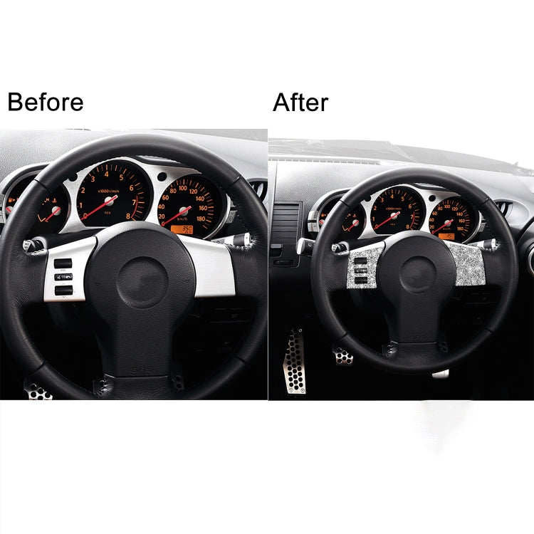 For Nissan 350Z 2003-2009 2pcs Car Steering Wheel Button Frame C Diamond Sticker,Left and Right Drive Universal, Car Steering Wheel Button Frame C