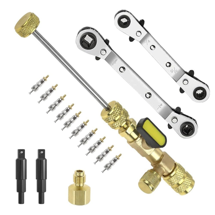 15pcs / Set Air Conditioning Valve Core Disassembly Tool with Rrepair Wrench & Valve Core, CP-4340