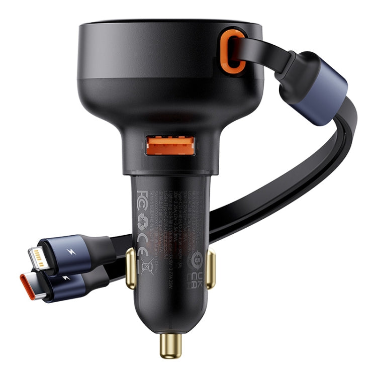 Baseus Tuxiang Pro 60W 3 in 1 USB+8 Pin+Type-C Interface Car Charger, USB+8 Pin+Type-C