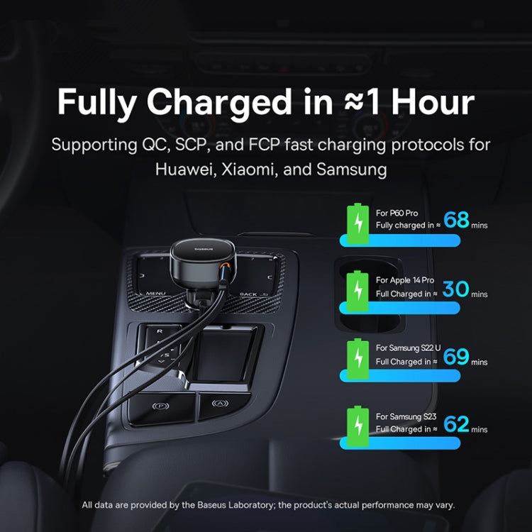 Baseus Tuxiang Pro 60W 3 in 1 USB+8 Pin+Type-C Interface Car Charger, USB+8 Pin+Type-C