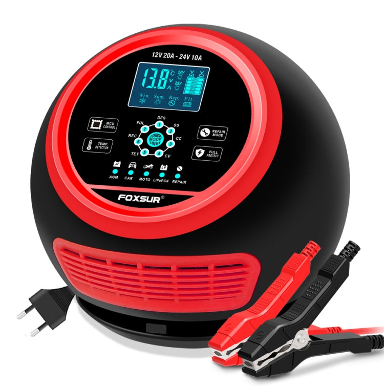 FOXSUR 20A 12V 24V Car / Motorcycle Smart Battery Charger, EU Plug, US Plug, UK Plug