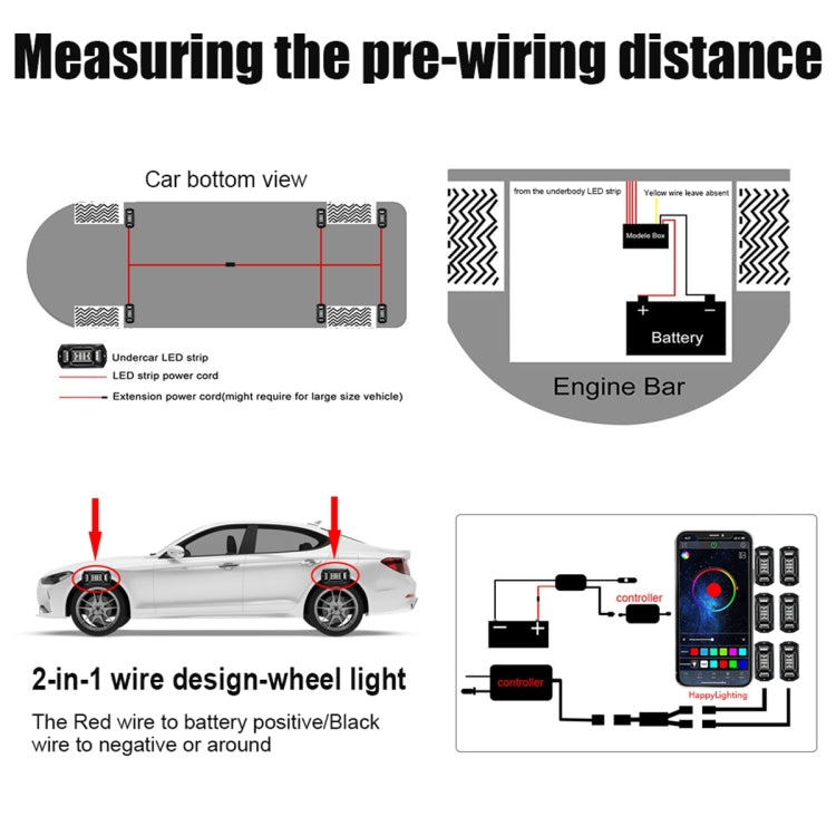 G6 RGB Colorful Car Chassis Light LED Music Atmosphere Light With 24-Button Remote Control, 6 in 1