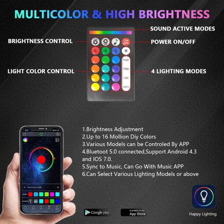 G6 RGB Colorful Car Chassis Light LED Music Atmosphere Light With 24-Button Remote Control, 6 in 1
