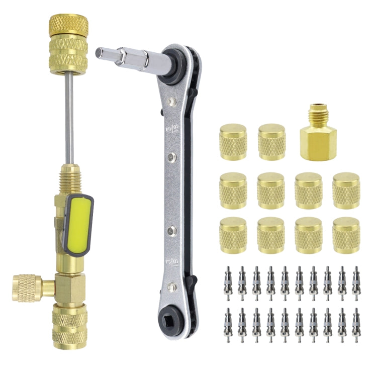 34pcs / Set T6 Air Conditioning Valve Core Remover Installer Tool with Dual Size SAE 1/4 and 5/16 Ports, 34pcs / Set
