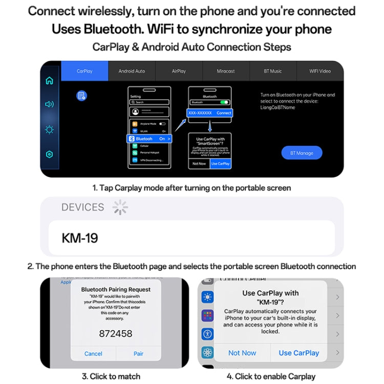 Yesido KM19 10.26 inch Center Console CarPlay Portable Car Video Navigation with Driving Recorder, KM19