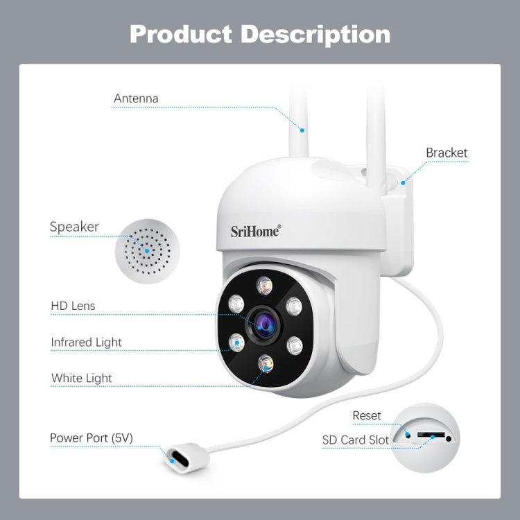 SriHome SH061 2MP 2.4G WiFi AI Humanoid Tracking Infrared Night Vision Camera, EU Plug, US Plug, UK Plug