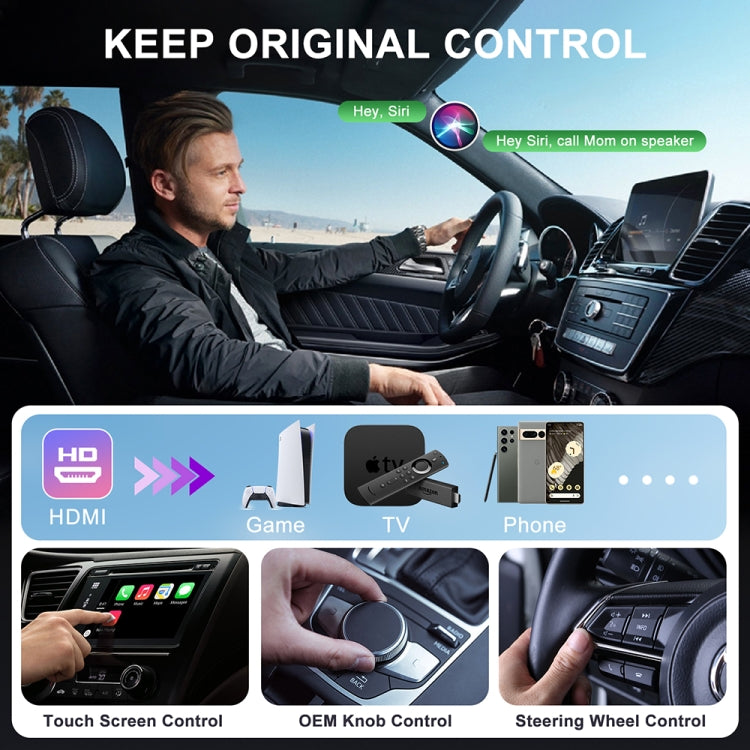 USB and HDMI Wired to Wireless CarPlay Auto Adapter, USB + HDMI Round