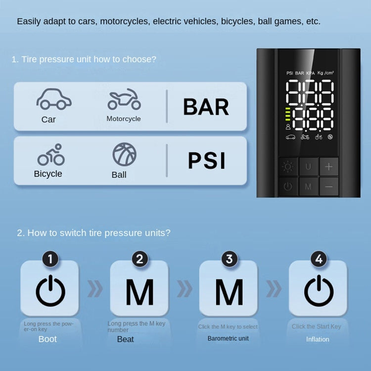 T6 Car Digital Display Portable Smart Electric Wireless Air Pump, T6
