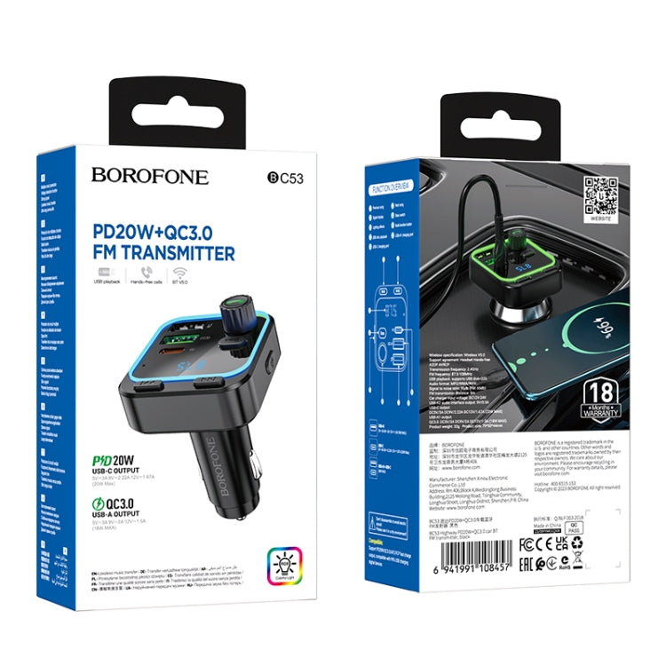 Borofone BC53 Highway PD20W & QC3.0 Car Bluetooth FM Transmitter, BC53