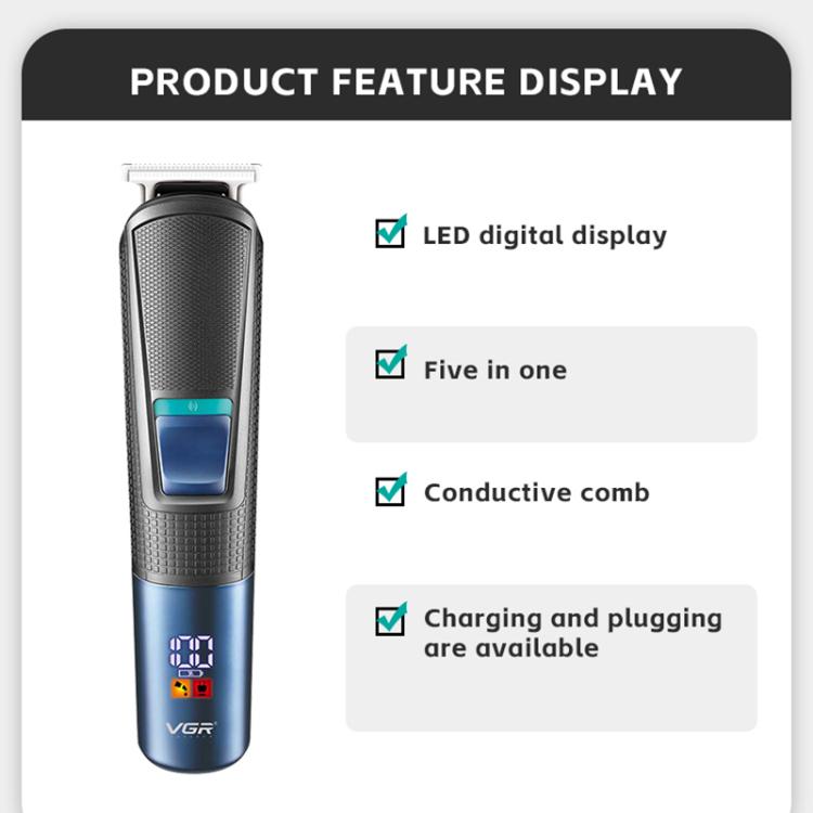 VGR V-108 10-in-1 Digital Display Electric Hair Clipper Men Care Kit, V-108