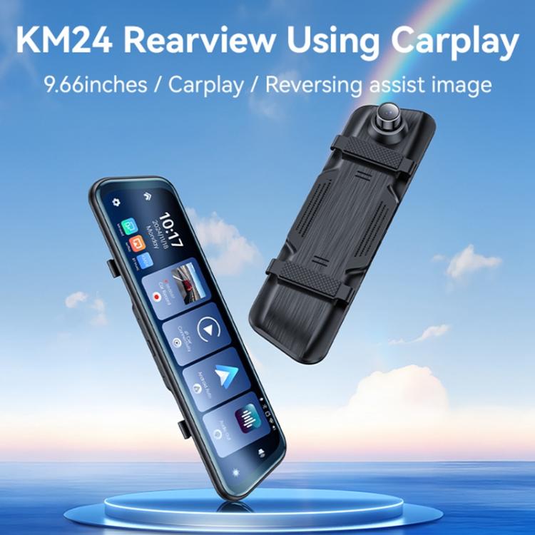 Yesido KM24 9.66 inch HD Image Reversing Assist CarPlay Streaming Rearview Mirror Dash Cam, KM24
