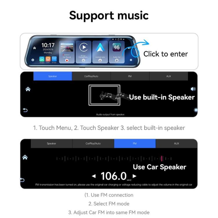 Yesido KM24 9.66 inch HD Image Reversing Assist CarPlay Streaming Rearview Mirror Dash Cam, KM24
