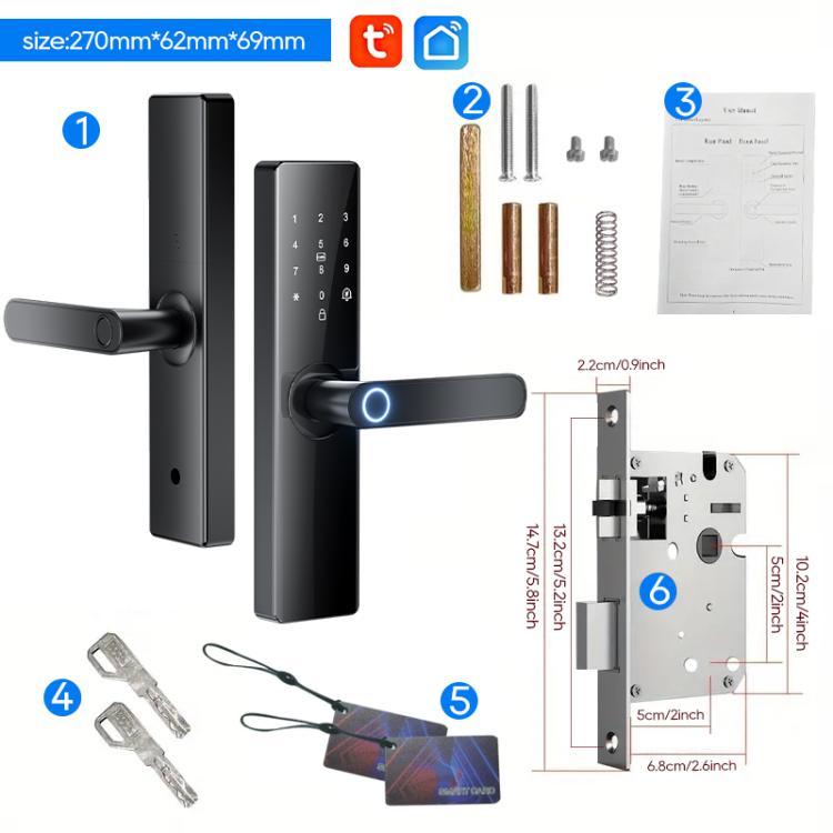 Z17 Tuya Smart WiFi Electronic Fingerprint Password Door Lock, 14.7cm, 16cm, 17cm, 18cm