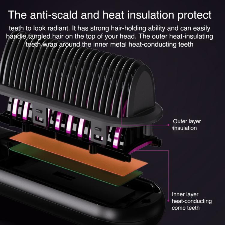 K-SKIN KD382S Negative Ion Hair Care Type-C Wireless Hair Straightening Comb, KD382S (Black), KD382S (Purple)