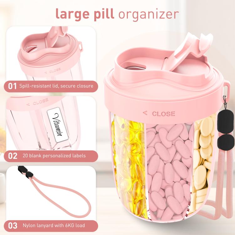 Portable Compartment Sealed Medicine Organizer Large Pill Storage Cup