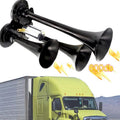 12V / 24V 600dB Car / Truck 3-Trumpet Super Loud Electric Horn, with M6 Air Nozzle and Leather Hose, TZ-311 (Black), TZ-311 (Silver)