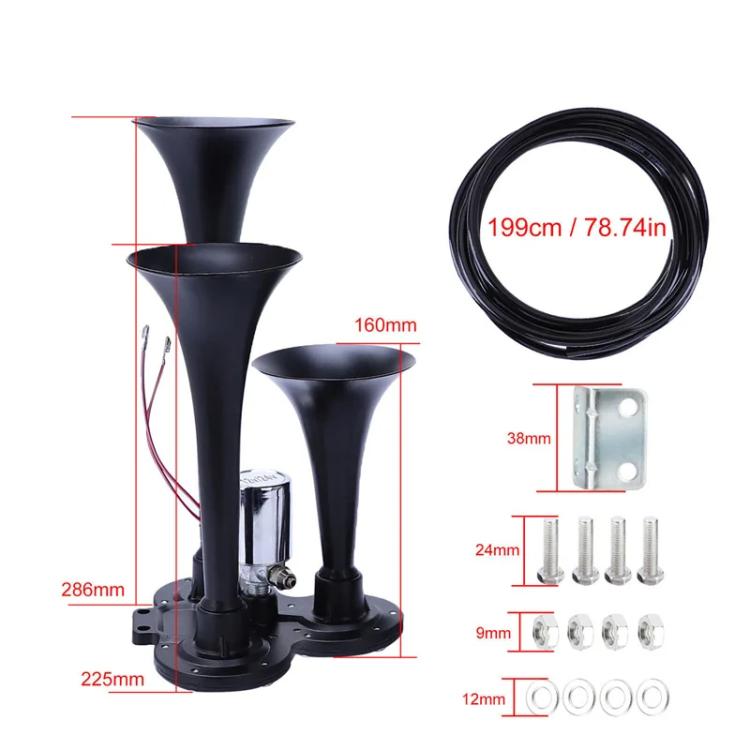12V / 24V 600dB Car / Truck 3-Trumpet Super Loud Electric Horn, with M6 Air Nozzle and Leather Hose, TZ-311 (Black), TZ-311 (Silver)