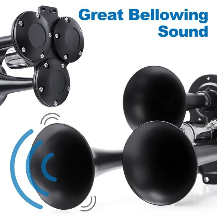 12V / 24V 600dB Car / Truck 3-Trumpet Super Loud Electric Horn, with M6 Air Nozzle and Leather Hose, TZ-311 (Black), TZ-311 (Silver)