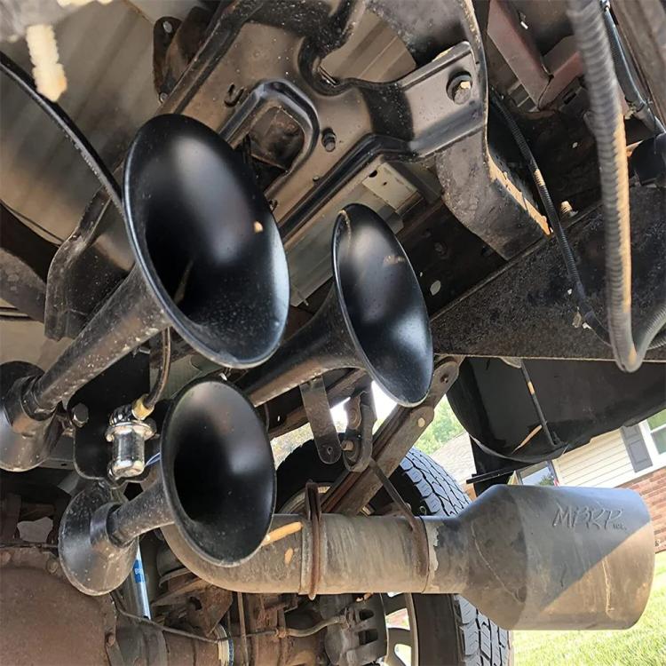 12V / 24V 600dB Car / Truck 3-Trumpet Super Loud Electric Horn, with M6 Air Nozzle and Leather Hose, TZ-311 (Black), TZ-311 (Silver)