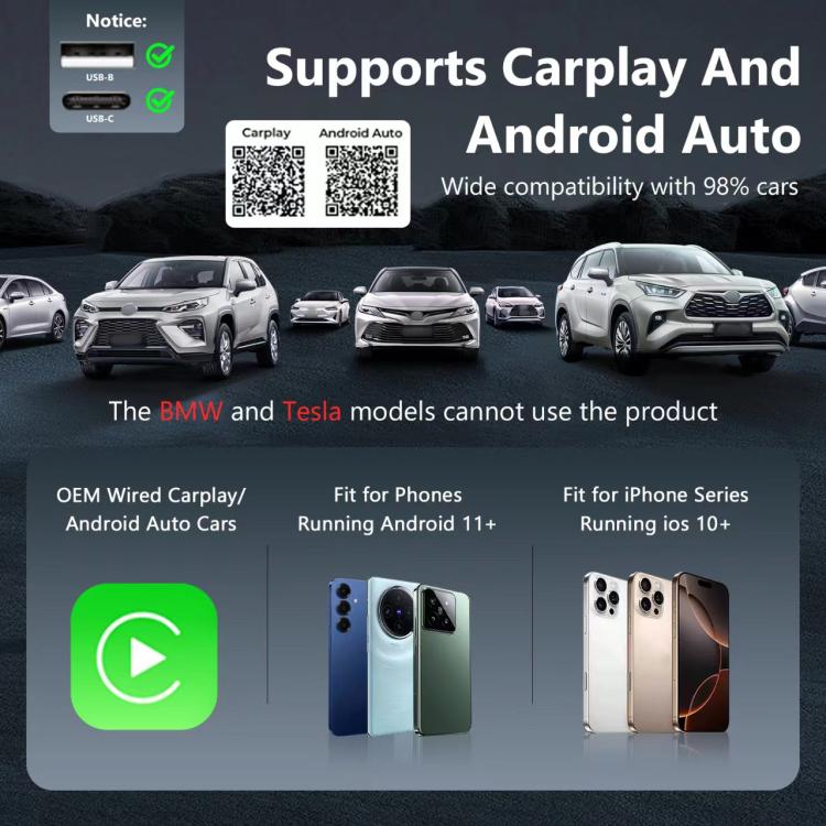 2 in 1 USB Wired to Wireless Car CarPlay / Android Auto Box Adapter