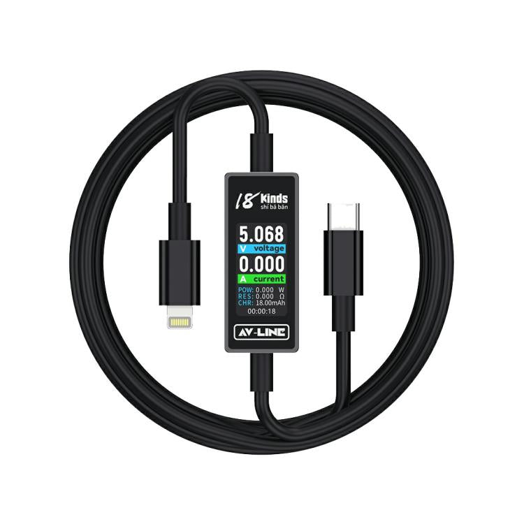 18 Kinds AV-Line Pro 1.2m Intelligent Detection Charging Data Cable, Type-C to  8 Pin, Type-C to Type-C