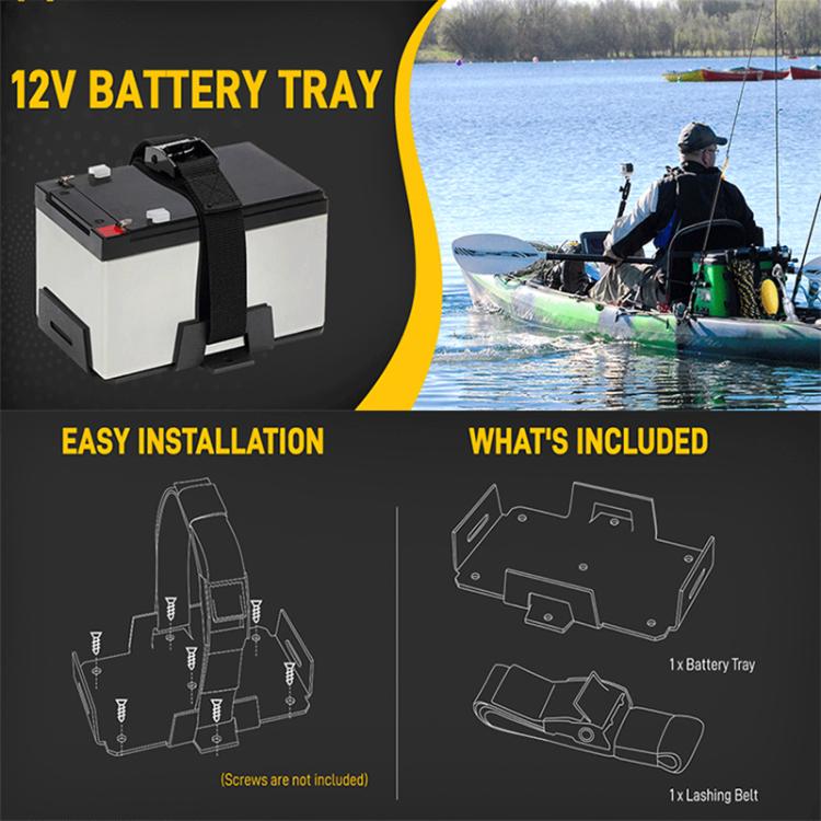 Aluminum Battery Tray Battery ?Fixed Bracket? for 12V/6V, 7-15AH Batteries with Adjustable Fixing Strap