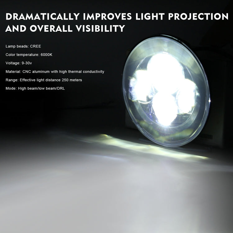 7 inch H4 / H13 DC 9V-30V 4000LM 6000K 40W 7 inch Car Round Shape LED Headlight Lamps for Jeep Wrangler, DC 9V-30V 4000LM 6000K 40W