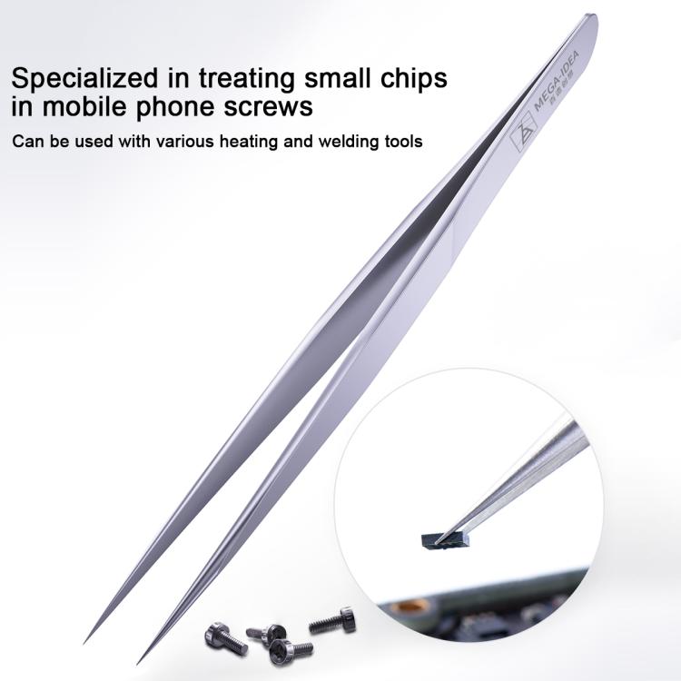 MEGA-IEDA High Hard Non-magnetic Stainless Steel Repair Tweezers, Long Tip, Short Tip, Curved Tip