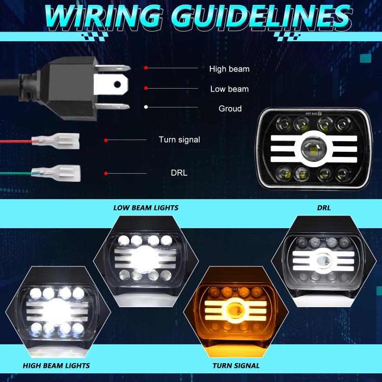 Y19 H4 7 inch Car Sun Style Square Modified Headlight for Jeep Wrangler, Y19
