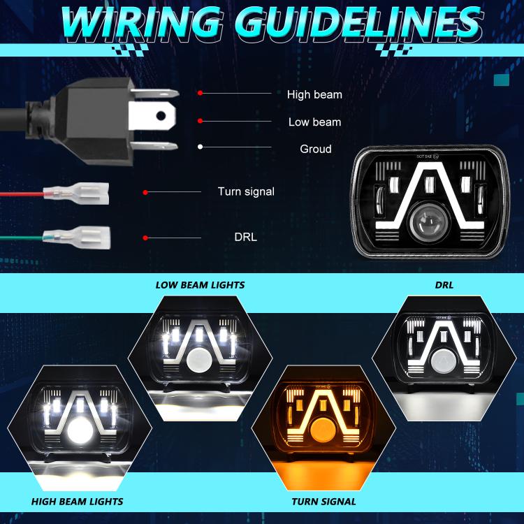Y24 H4 7 inch Car V-style Square Modified Headlight for Jeep Wrangler, Y24