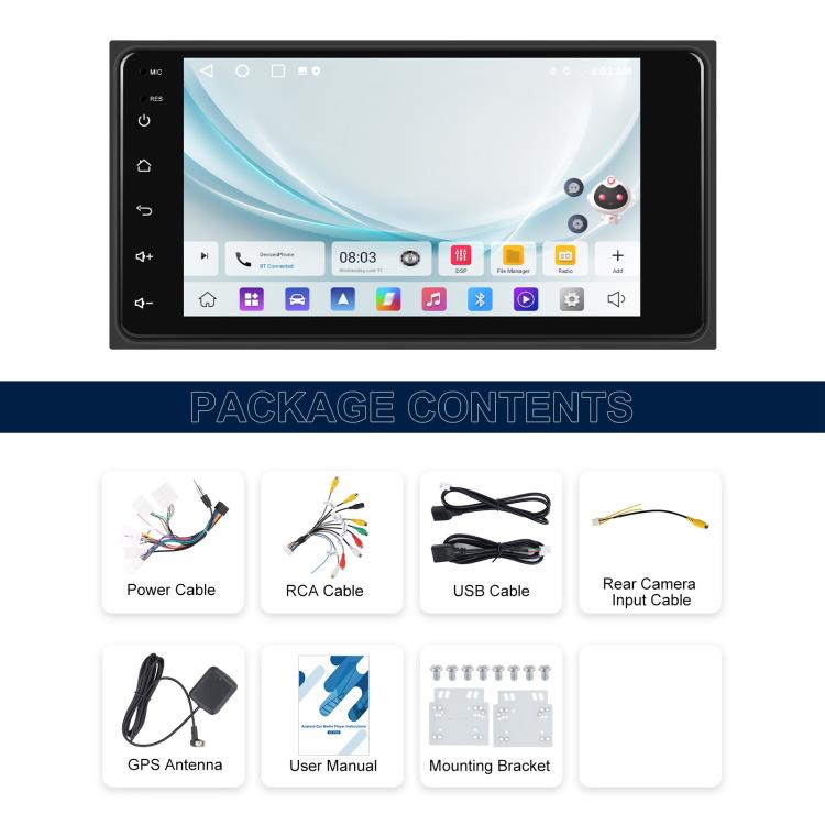 For Toyota COROLLA Android 15 7 inch Wireless CarPlay Car Player Car Central Control Navigation Machine, Standard, Standard+AHD+Microphone
