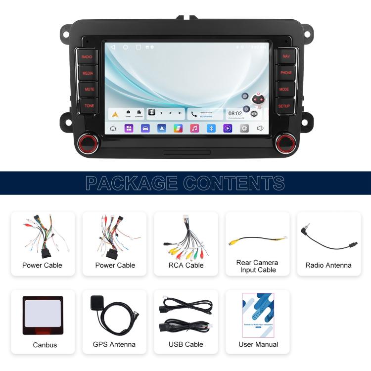For Volkswagen Android 15 7 inch Horizontal Screen Car Player Car Central Control Navigation, Standard, Standard+AHD+Microphone