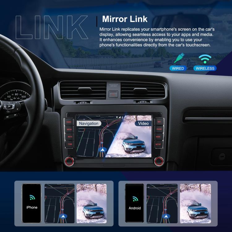 For Volkswagen Android 15 7 inch Horizontal Screen Car Player Car Central Control Navigation, Standard, Standard+AHD+Microphone