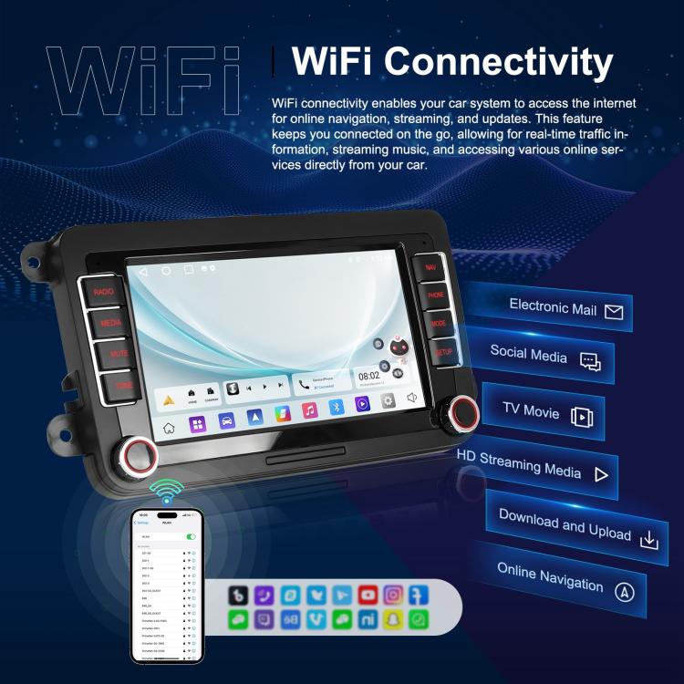 For Volkswagen Android 15 7 inch Horizontal Screen Car Player Car Central Control Navigation with Dual USB Ports, Standard, Standard+AHD+Microphone