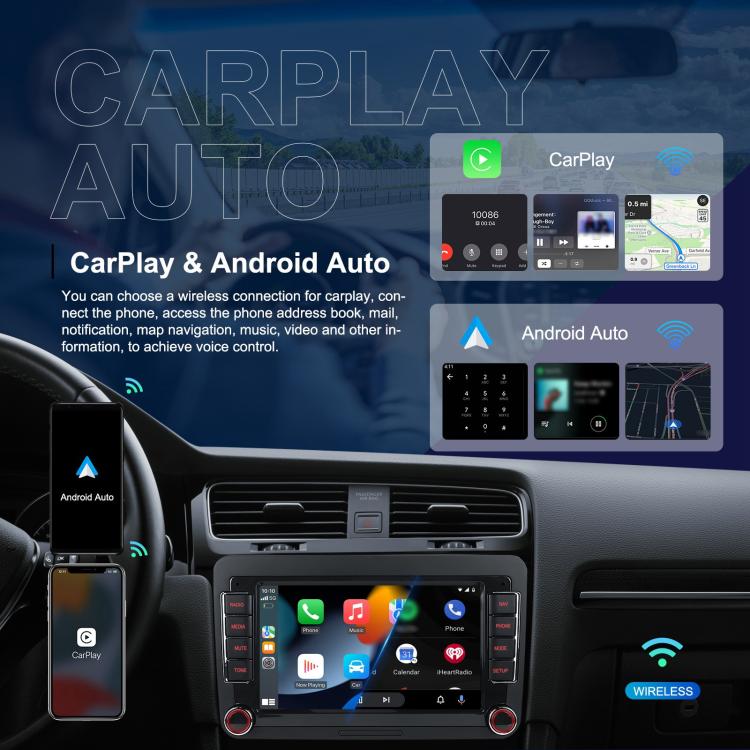 For Volkswagen Android 15 7 inch Horizontal Screen Car Player Car Central Control Navigation with Dual USB Ports, Standard, Standard+AHD+Microphone