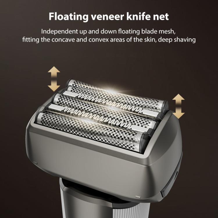 Five-blade Full Body Washable LED Digital Display Reciprocating Electric Shaver, Grey