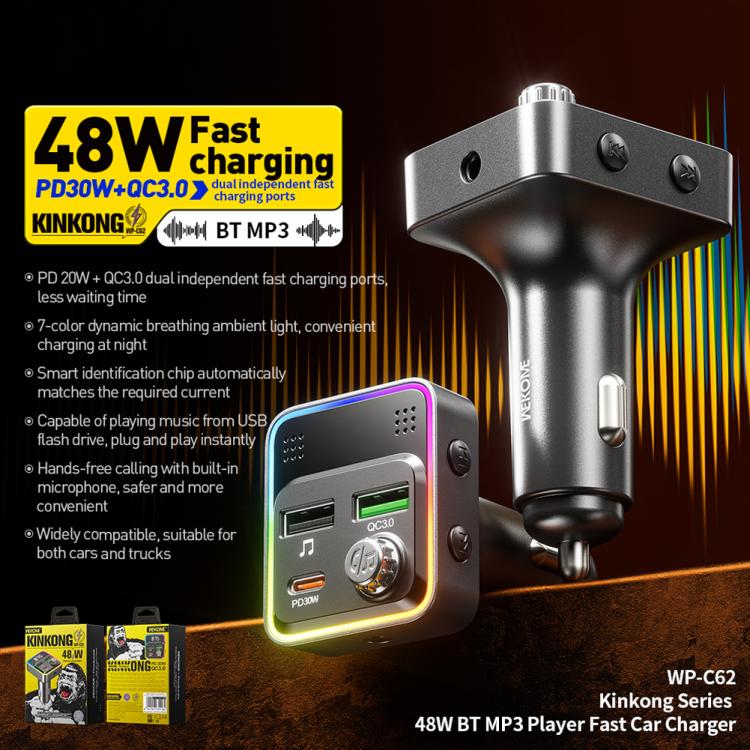 WK WP-C62 48W BT MP3 Player Fast Car Charger, WP-C62