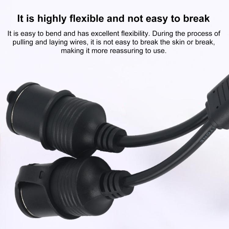 12V-24V 2 in 1 Car Cigarette Lighter Extension Cable with Switch, 0.2m