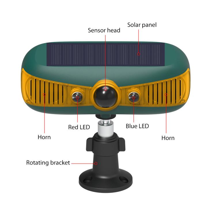 N911Y Outdoor Sound and Light Alarm Solar Powered High Frequency Ultrasonic Animal Repellent, N911Y(Yellow)