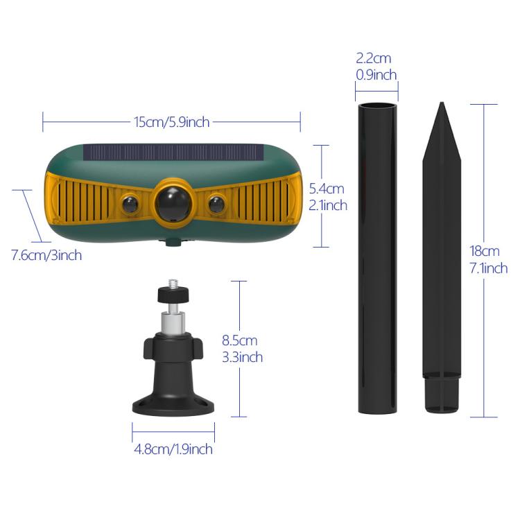 N911Y Outdoor Sound and Light Alarm Solar Powered High Frequency Ultrasonic Animal Repellent, N911Y(Yellow)