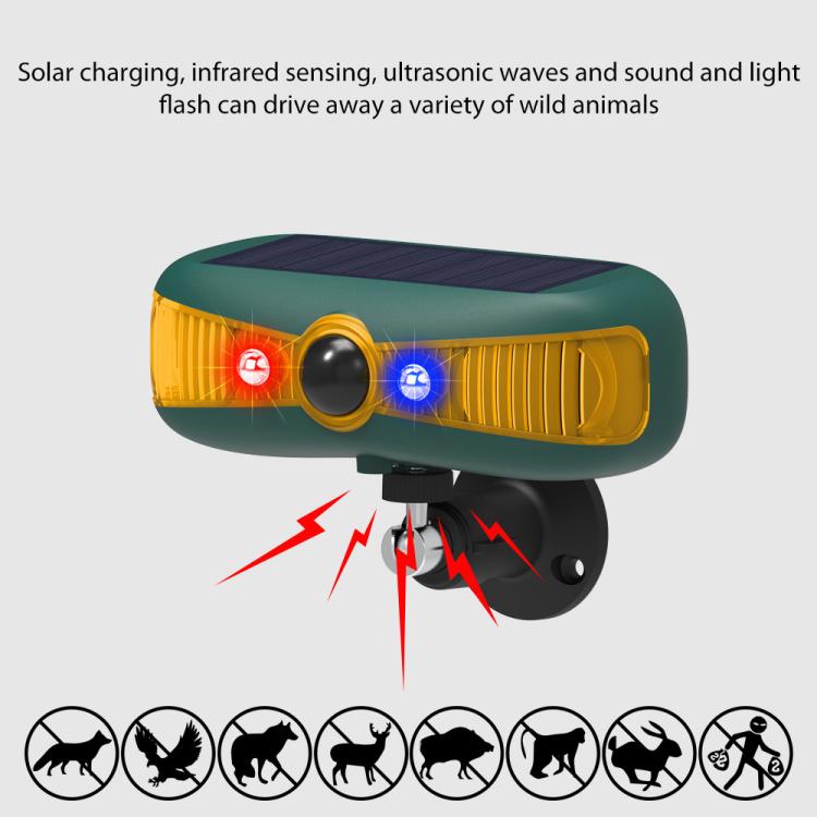 N911Y Outdoor Sound and Light Alarm Solar Powered High Frequency Ultrasonic Animal Repellent, N911Y(Yellow)