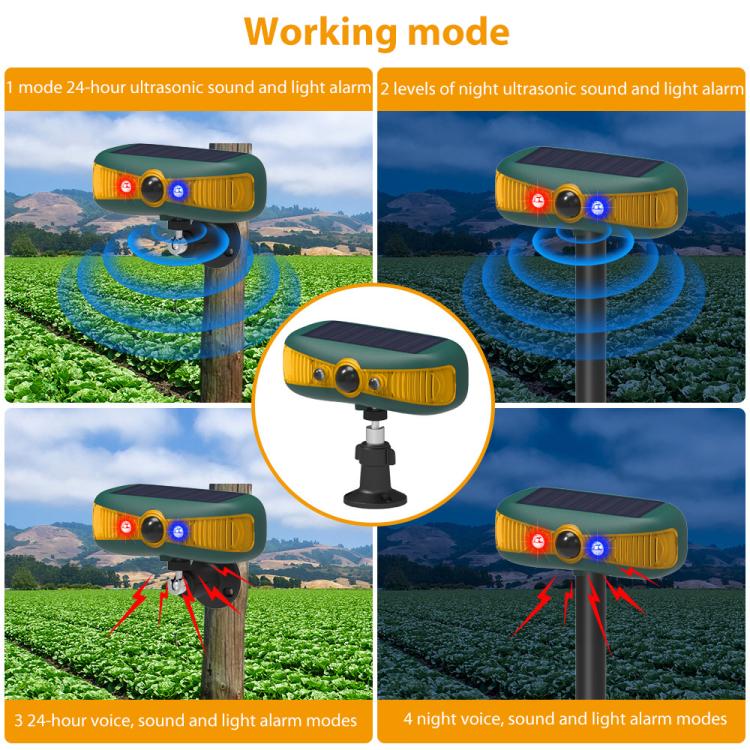 N911Y Outdoor Sound and Light Alarm Solar Powered High Frequency Ultrasonic Animal Repellent, N911Y(Yellow)