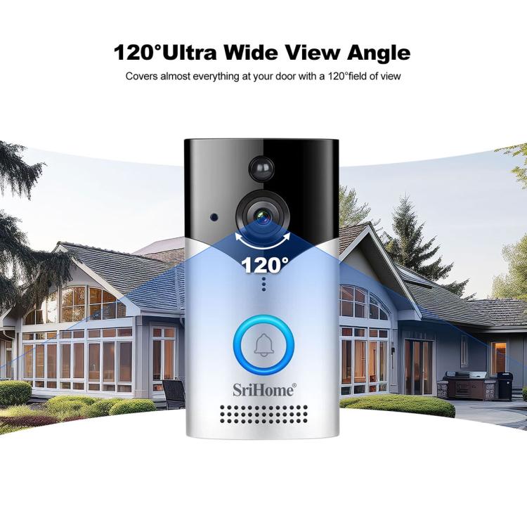 SriHome DH054+DH002 4MP HD Smart WiFi Video PIR Visual Doorbell Set, DH054+DH002