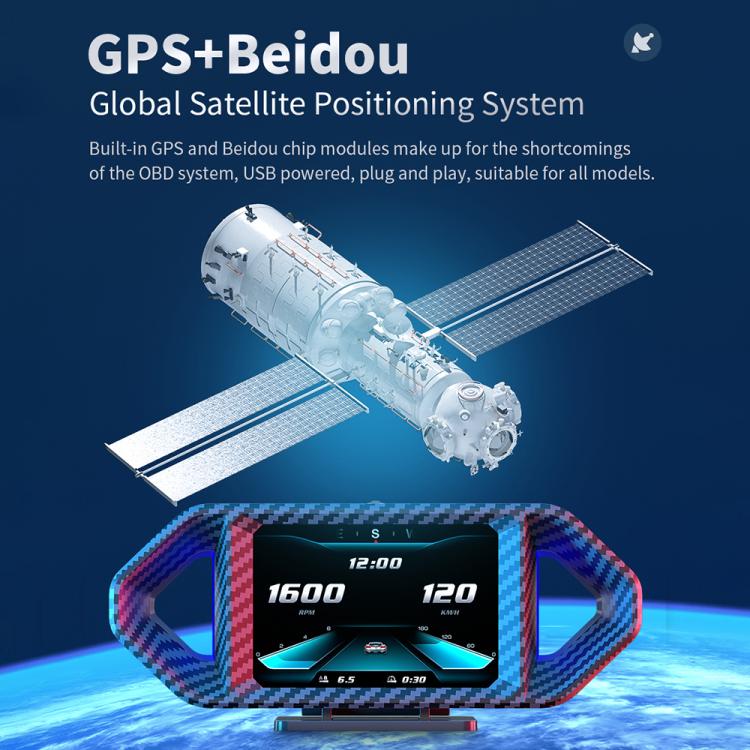 P26 Car HUD Head-Up Display Multi-function LCD OBD Smart Gauge Slope Meter Accelerometer, P26
