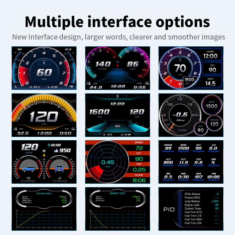 P26 Car HUD Head-Up Display Multi-function LCD OBD Smart Gauge Slope Meter Accelerometer, P26
