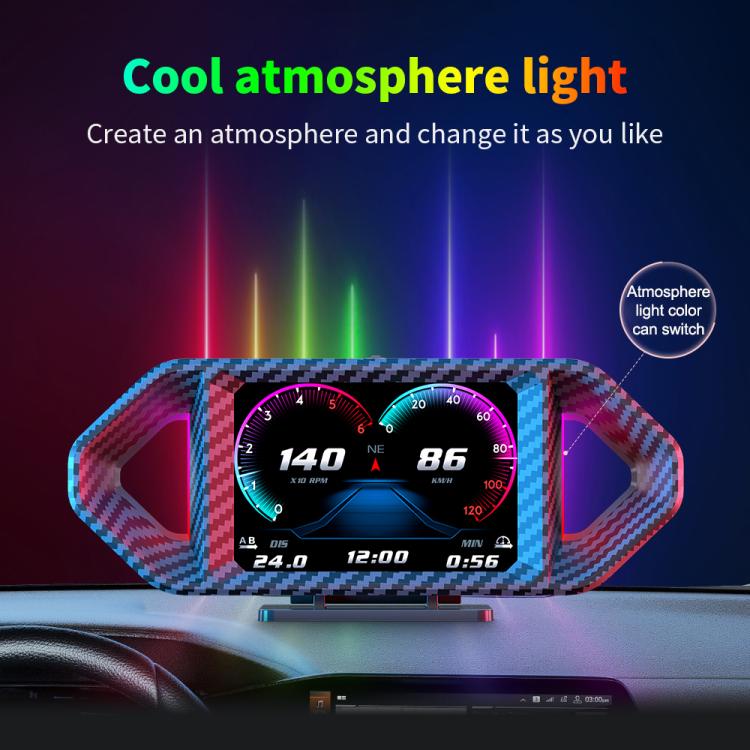P26 Car HUD Head-Up Display Multi-function LCD OBD Smart Gauge Slope Meter Accelerometer, P26