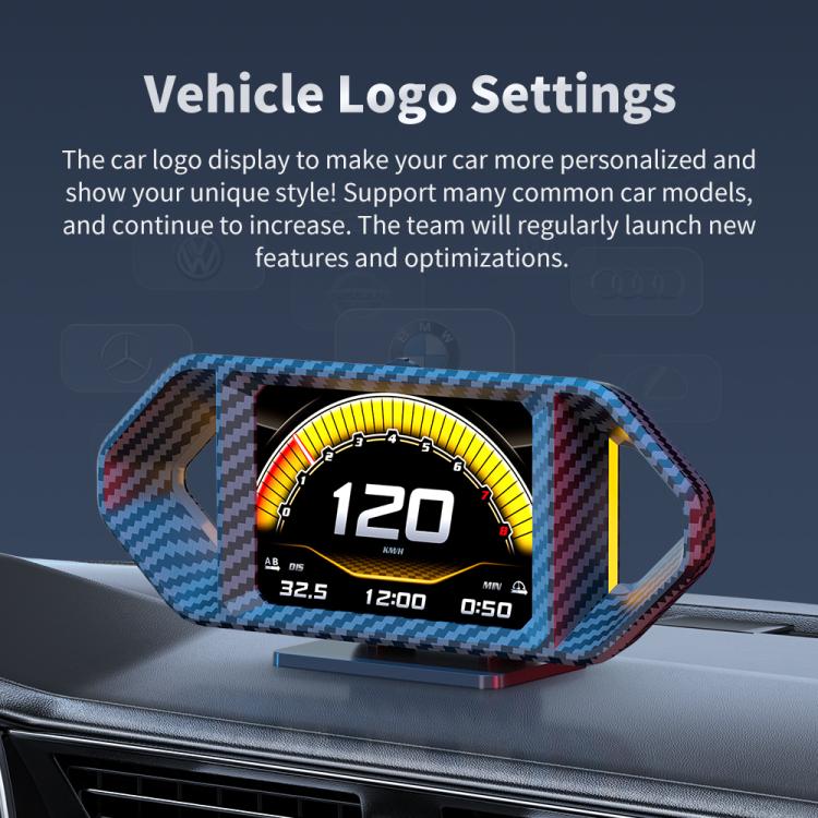 P26 Car HUD Head-Up Display Multi-function LCD OBD Smart Gauge Slope Meter Accelerometer, P26